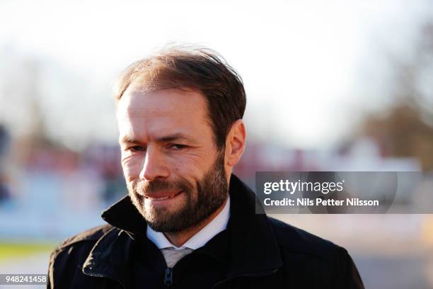 Andreas Alm, head coach of BK Hacken during the Allsvenskan match between IF Sirius FK and BK Hacken at Studenternas IP on April 18, 2018 in Uppsala,...