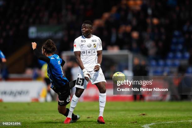 Johan Eiswoldh of IK Sirius FK and Alhassan Kamara of BK Hacken during the Allsvenskan match between IF Sirius FK and BK Hacken at Studenternas IP on...