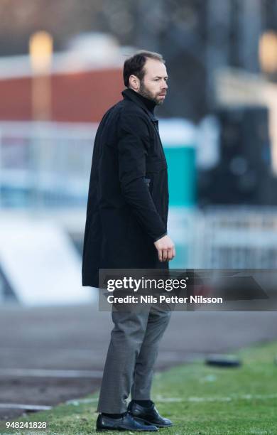 Andreas Alm, head coach of BK Hacken during the Allsvenskan match between IF Sirius FK and BK Hacken at Studenternas IP on April 18, 2018 in Uppsala,...