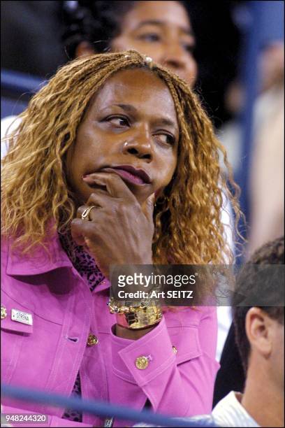 Mrs. Richard Williams/Oracene Williams watching her daughters Venus and Serena go at each other in the 2001 US Open Tennis Championships Finals at...