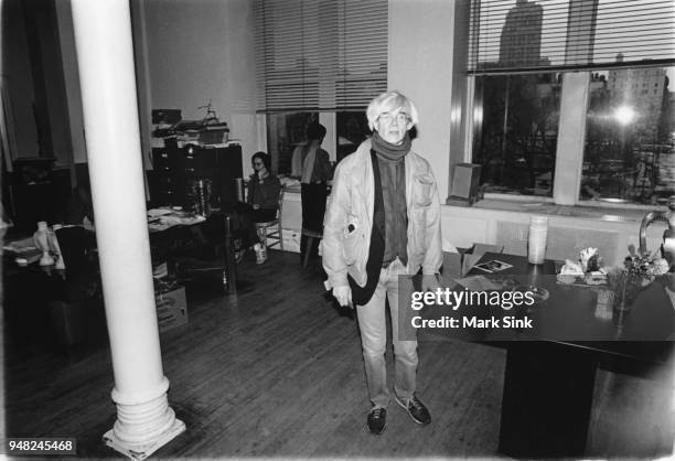 Artist Andy Warhol stands in the main room at the Factory at 860 Broadway on March 4 New York City, New York.