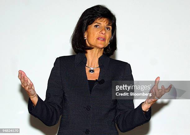 Lucent Technologies Chief Executive Patricia Russo speaks at the CeBIT technology fair in Hanover, Germany, Wednesday, March 9, 2005.