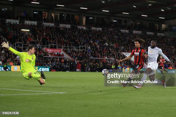 Romelu Lukaku of Manchester United scores their 2nd goal during the Premier League match between AFC Bournemouth and Manchester United at Vitality...