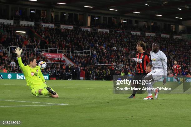 Romelu Lukaku of Manchester United scores their 2nd goal during the Premier League match between AFC Bournemouth and Manchester United at Vitality...