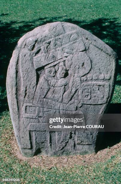 Stele of the région of Veracruz from the site of CERRO DE LAS MESAS, in the Gulf of Mexico, and dating from the Late Classic period . This stele can...