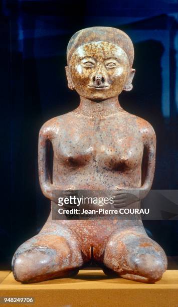 Hollow ceramic of a female figure of the Western NAYARIT culture , preserved at Mexico's National Museum of Anthropology. The hollow figurines of...