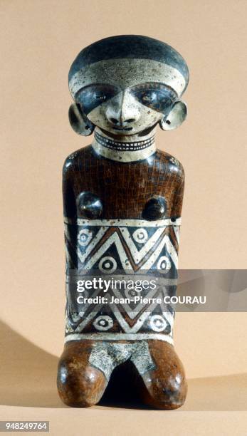 Hollow ceramic of a female figure of the Western NAYARIT culture , belonging to the SAENZ collection and pictured at the Amparo Museum in Puebla,...