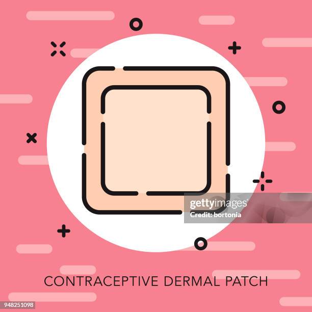 ilustraciones, imágenes clip art, dibujos animados e iconos de stock de icono de control de la natalidad parche contorno abierto cuidado femenino - contraceptive patch