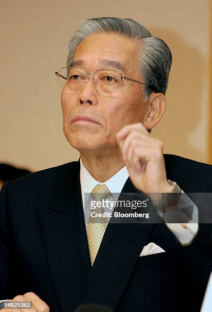 Fuji Television Chairman / CEO Hisashi Hieda speaks to reporters at the Imperial Hotel in Tokyo, Wednesday, February 23, 2005. Nippon Broadcasting...