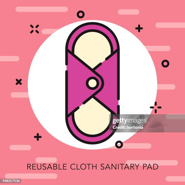 reusable cloth pad open outline feminine care icon - sanitary pad stock illustrations
