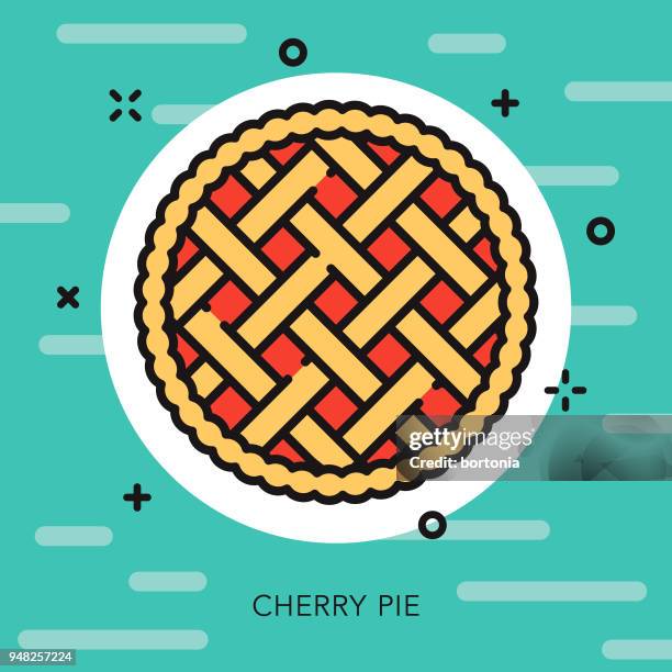 cherry pie open outline baking icon - pie from above stock illustrations