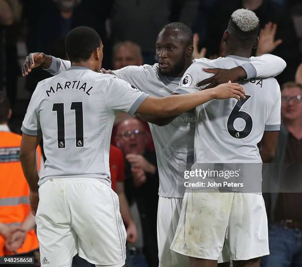 Romelu Lukaku of Manchester United celebrates scoring their second goal during the Premier League match between AFC Bournemouth and Manchester United...