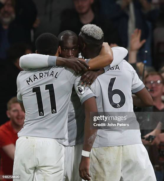 Romelu Lukaku of Manchester United celebrates scoring their second goal during the Premier League match between AFC Bournemouth and Manchester United...