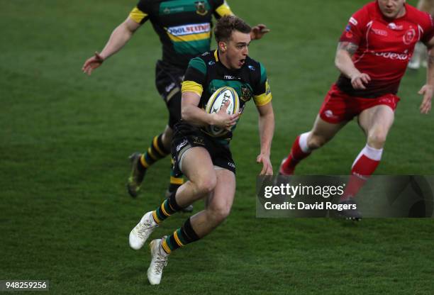 Tom Emery of Northampton Saints charges upfield during the Mobbs Memorial match between Northampton Saints and the British Army at Franklin's Gardens...