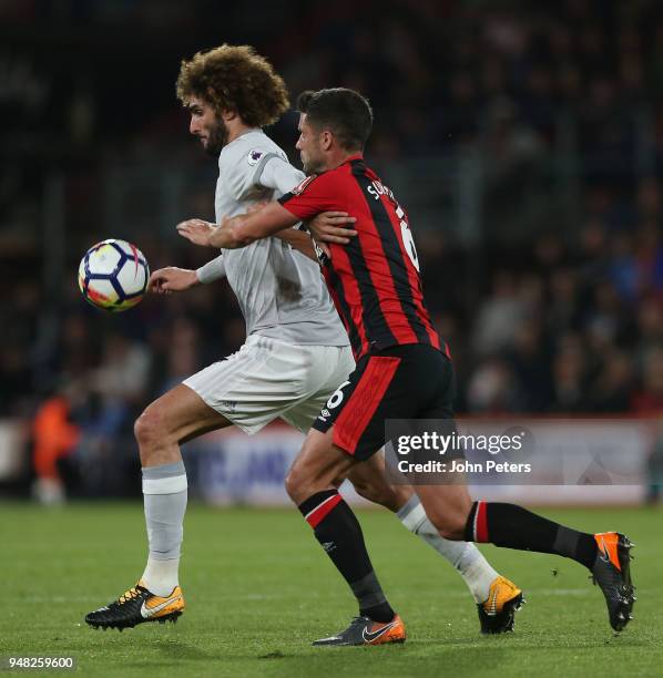 Marouane Fellaini of Manchester United in action with Andrew Surman of AFC Bournemouth during the Premier League match between AFC Bournemouth and...