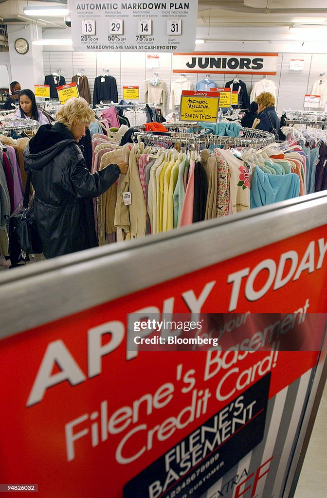 Filenes Shoppers examine the merchandise at the Filene's Basement flagship ...