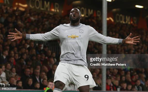 Romelu Lukaku of Manchester United celebrates scoring their second goal during the Premier League match between AFC Bournemouth and Manchester United...