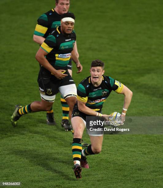 James Grayson of Northampton Saints passes the ball during the Mobbs Memorial match between Northampton Saints and the British Army at Franklin's...