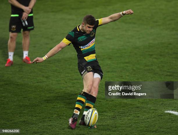 James Grayson of Northampton Saints kicks a penalty during the Mobbs Memorial match between Northampton Saints and the British Army at Franklin's...