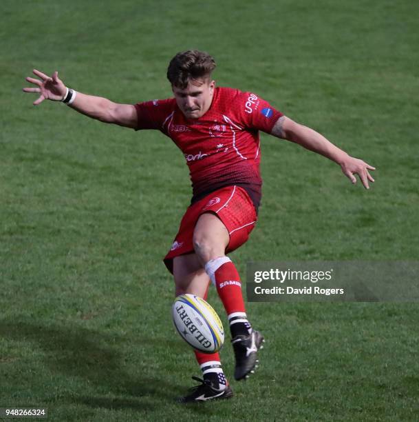 James Dixon of the British Army kicks the ball upfield during the Mobbs Memorial match between Northampton Saints and the British Army at Franklin's...