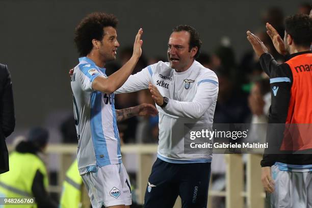 Felipe Anderson of SS Lazio celebrates after scoring a goal during the serie A match between ACF Fiorentina and SS Lazio at Stadio Artemio Franchi on...