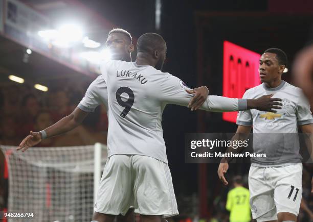 Romelu Lukaku of Manchester United celebrates scoring their second goal during the Premier League match between AFC Bournemouth and Manchester United...