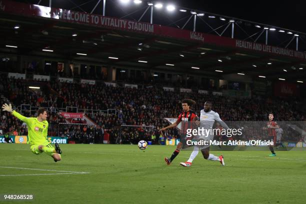 Romelu Lukaku of Manchester United scores their 2nd goal during the Premier League match between AFC Bournemouth and Manchester United at Vitality...