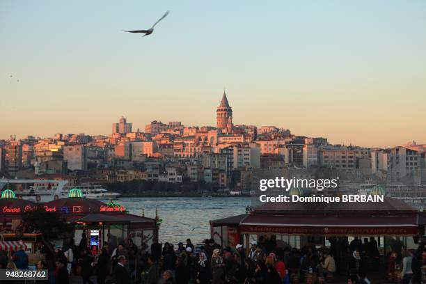 Istanbul, Turkey Galata Tower built by genoese in 1348, this 36m high tower is topped by conical roof. It originaly served as a fire watchtower. The...