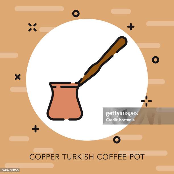 stockillustraties, clipart, cartoons en iconen met turkse koffie pot open overzicht pictogram - cezve