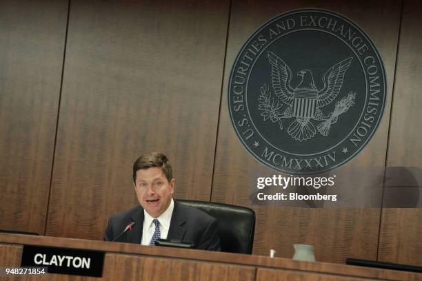 Jay Clayton, chairman of U.S. Securities and Exchange Commission , speaks during an SEC open meeting in Washington, D.C., U.S., on Wednesday, April...