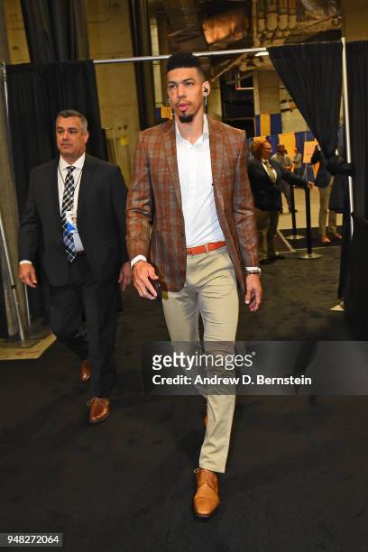 Danny Green of the San Antonio Spurs arrives to the arena prior to Game One of Round One during the 2018 NBA Playoffs against the Golden State...