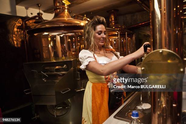 Waitress of the Brovarnia restaurant in Gdansk in in Poland, on November 9, 2011. Restaurant Brewery Brovarnia Gdansk is located in the historical...