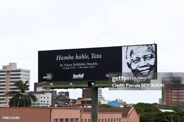 Panneau d'adieu a Nelson Mandela le 8 decembre 2013, Durban, Afrique du Sud.