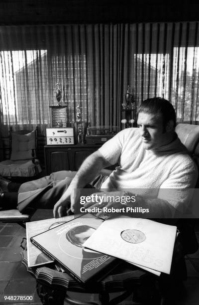 Casual portrait of Bruno Sammartino listening to records during photo shoot at home. Pittsburgh, PA 8/15/1971 CREDIT: Robert Phillips
