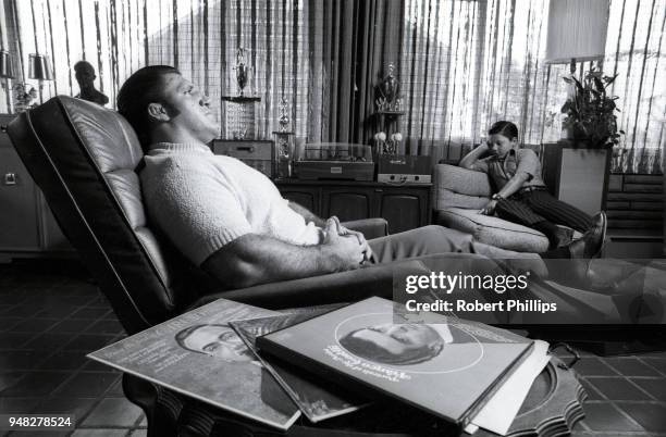Casual portrait of Bruno Sammartino listening to records with his son David Sammartino during photo shoot at home. Pittsburgh, PA 8/15/1971 CREDIT:...