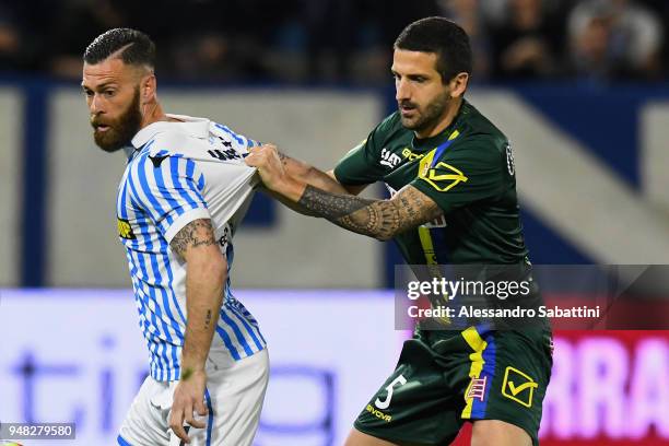 Mirko Antenucci of Spal competes whit Alessandro Gamberini AC Chievo Verona during the serie A match between Spal and AC Chievo Verona at Stadio...