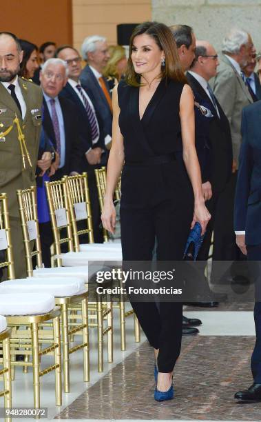 Queen Letizia of Spain attends the SM 'Barco de Vapor' and 'Gran Angular' children and youth literary awards at the Real Casa de Correos on April 18,...