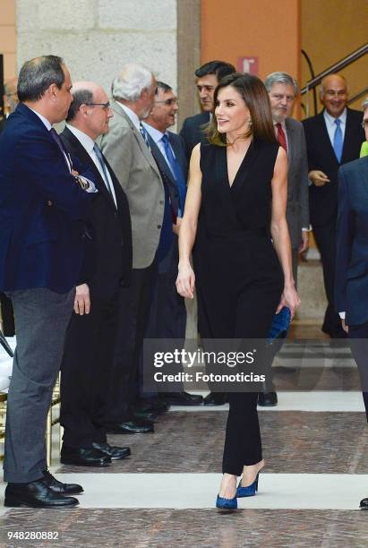 Queen Letizia of Spain attends the SM 'Barco de Vapor' and 'Gran Angular' children and youth literary awards at the Real Casa de Correos on April 18,...