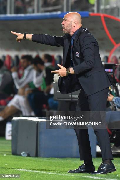 Crotone's head coach Walter Zenga gestures during the Italian Serie A football match FC Crotone vs Juventus on April 18, 2018 at the Ezio Scida...