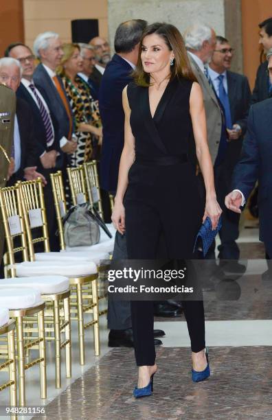 Queen Letizia of Spain attends the SM 'Barco de Vapor' and 'Gran Angular' children and youth literary awards at the Real Casa de Correos on April 18,...