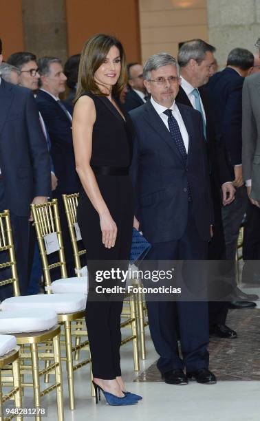 Queen Letizia of Spain attends the SM 'Barco de Vapor' and 'Gran Angular' children and youth literary awards at the Real Casa de Correos on April 18,...