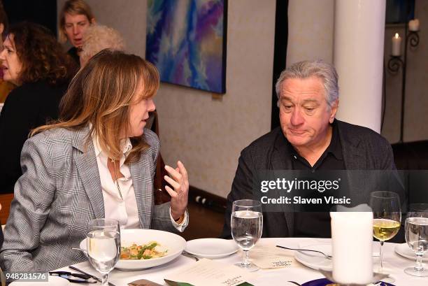 Tribeca Film Festival Co-Founders Jane Rosenthal and Robert De Niro attend a press luncheon during the 2018 Tribeca Film Festival at Thalassa on...