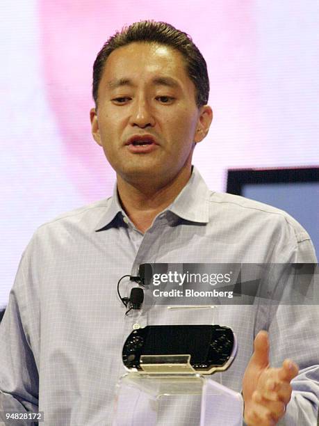 Kazuo Hirai, president & CEO of Sony Computer Entertainment America, introduces PlayStation Portable at the Sony E3 Media Conference in Los Angeles,...