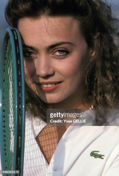 Portrait de Jeanne Marine, actrice, en septembre 1988 à Deauville, France.