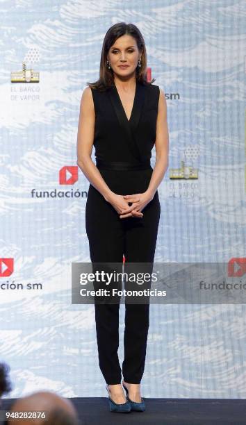 Queen Letizia of Spain attends the SM 'Barco de Vapor' and 'Gran Angular' children and youth literary awards at the Real Casa de Correos on April 18,...