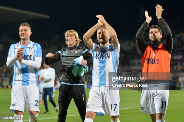 Sergej Milinkovic Savic, Dusan Basta, Ciro Immobile and Luca Crecco of SS lazio celebrates a winner game after the serie A match between ACF...