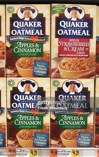 Boxes of Quaker instant oatmeal are seen on the shelves of an Associated Supermarket in New York Tuesday, July 12, 2005. PepsiCo Inc. Said...