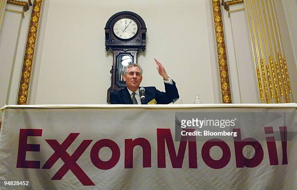 Rex Tillerson, chairman of Exxon Mobile Corp., gestures during a news conference at the New York Stock Exchange Wednesday, March 8, 2006. Tillerson...