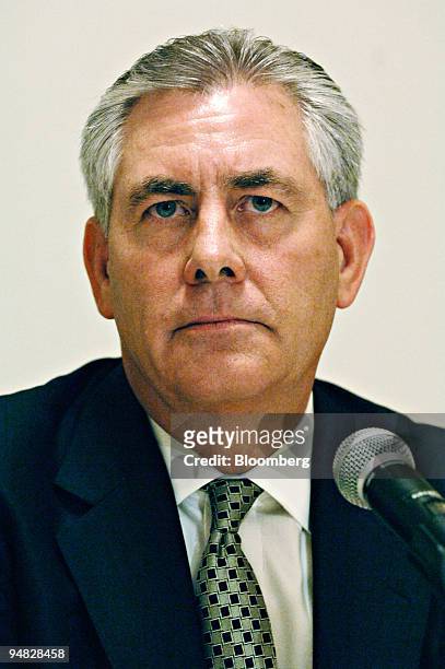 Rex Tillerson, chairman of Exxon Mobile Corp., pauses during a news conference at the New York Stock Exchange Wednesday, March 8, 2006. Tillerson...