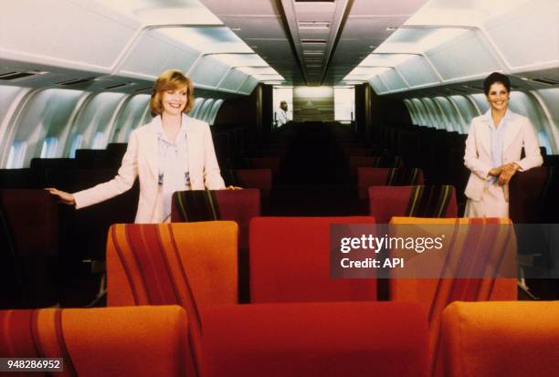 Intérieur de l'avion de ligne gros porteur Boeing 767, mis en service en septembre 1982 aux Etats-Unis.